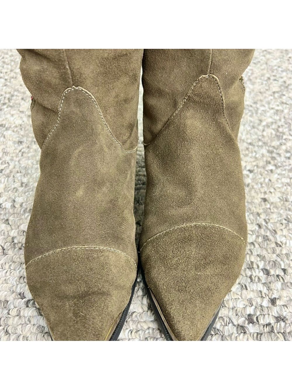 Vtg 80s Kaufman Canada green suede embroidered tassel western mid calf boots 8 - Picture 6 of 15